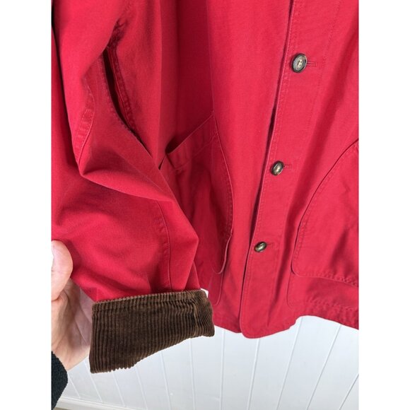 Lands End Chore Barn Coat Mens Large Tall Red Corduroy Collar Flannel Lined VTG - Picture 3 of 13